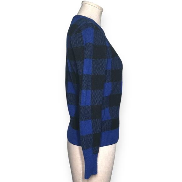 EQUIPMENT 100% Wool Sweater Check Plaid Preppy Varsity Ivy League Blue Black - Picture 4 of 12